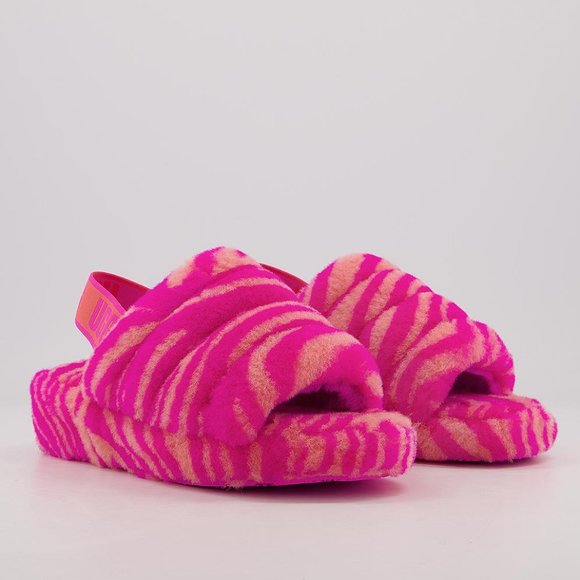 UGG Kids Fluff Yeah Slide Sandals in Pink Zebra - Picture 3 of 5